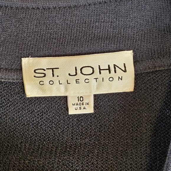 St. John Collection Navy Knit Jacket Women’s Size 10 Gold Button Zip Front USA - Picture 4 of 16
